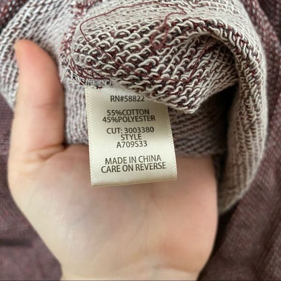 Max Studio Tunic Hoodie Striped Hooded High/low Funnel Neck Burgundy Casual Cute - Picture 12 of 14